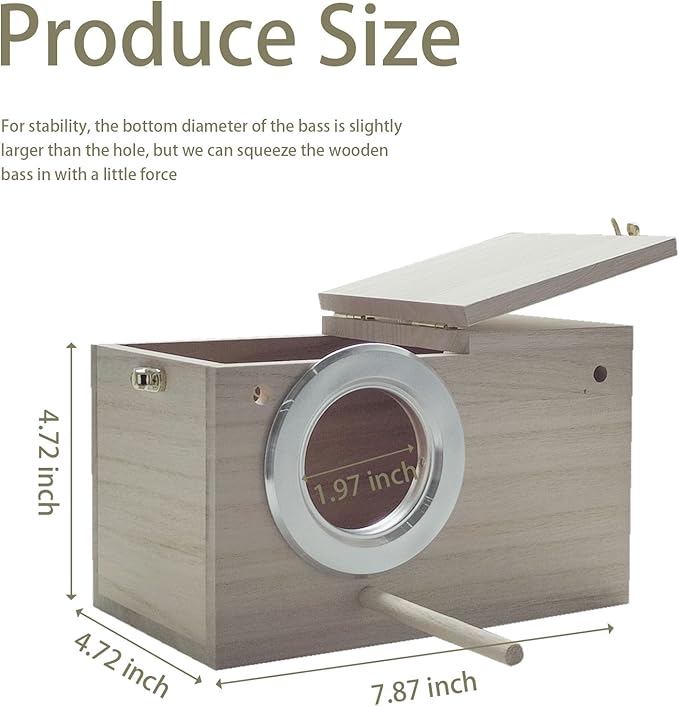Parakeet Nesting Box, 7.87 X 4.72 X 4.72 inch Bird Nest Breeding Box with Perch Parrot Mating Box Wood Bird House Aviary for cage (S Horizontal Wood)