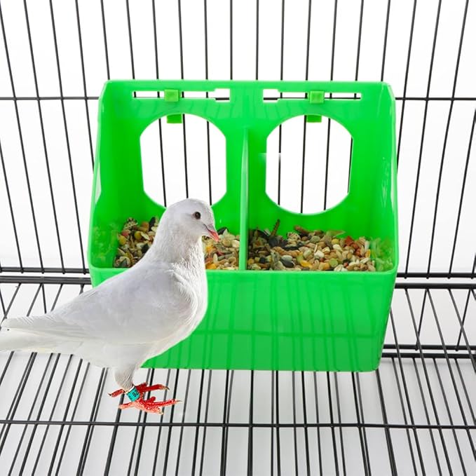 2 Pcs Pigeon Plastic Feeder, Dove Bird Food Feeding Hanging Box for Poultry Pigeon Parrot Budgie Parakeet Cage (Two Holes)