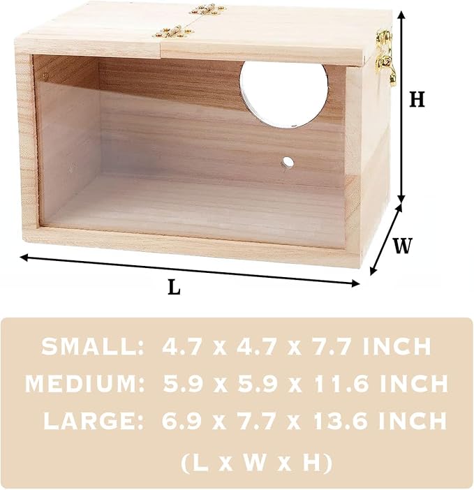 Parakeet Nesting Box with Perch, Small Bird Breeding Box with Transparent Window, Natural Wood Bird House for Cage for Parrot Cockatiel Lovebirds Budgie Finch Parrotlets Canary, Medium (5.9*5.9*11.6")