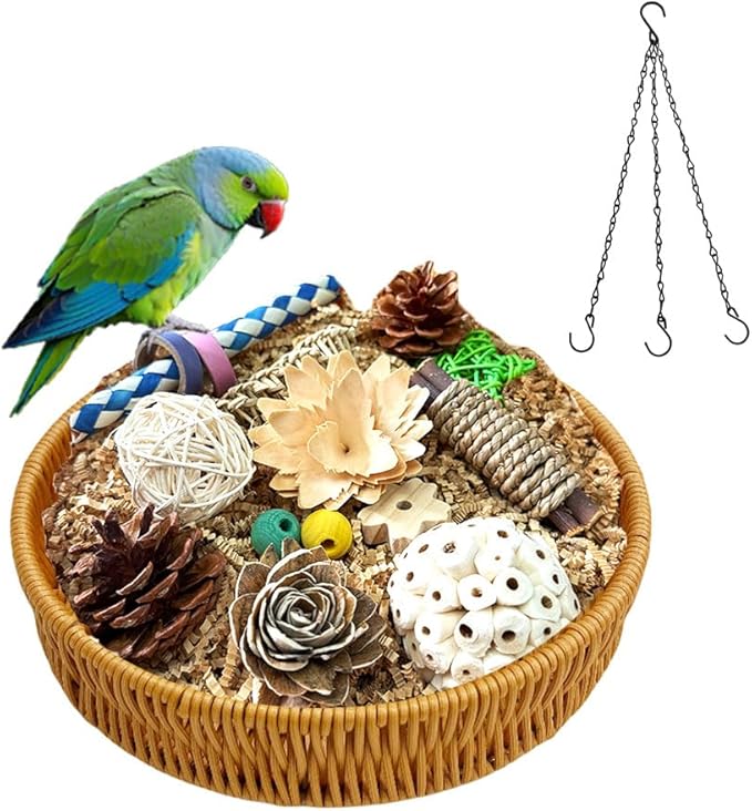 Bird Toy Parrot Toys Rattan Bird Foraging Box for Cockatiels,Parakeets,Conures,Love Birds & Small to Medium Parrots