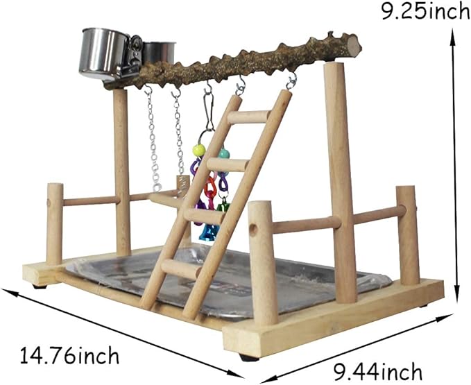 kathson Bird Playground,Parrots Play Gym,Parakeet Play Stand with Prickly Ash Wood Perch,Cockatiel Playstand with Feeder Cups and Exercise Toys,Birds Perch Stand for Budgie Conures Cockatoos Lovebirds