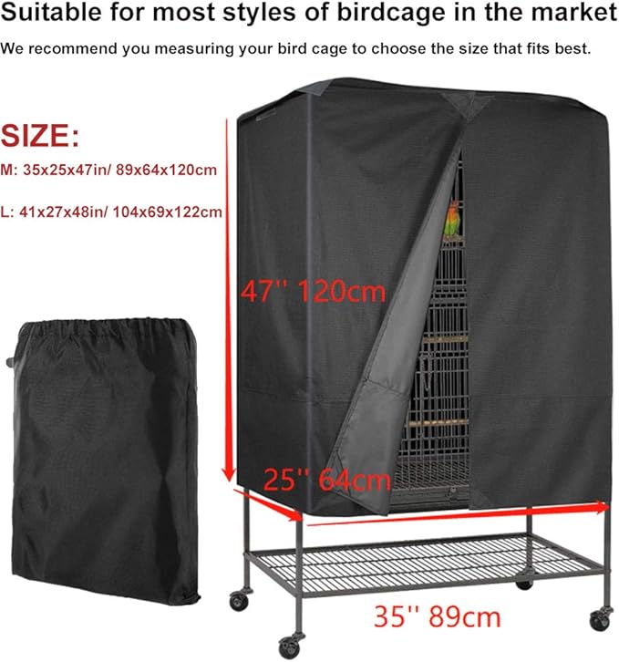 Bird Parrot Cage Cover Waterproof Extra Large Good Night Parrot Birdcage Covers for Parakeets Budgies Macaw Square Cages (M: 35x25x47in/ 89x64x120cm)