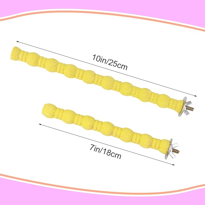 Hypeety 2PCS Wood Perch Stand Paw Grinding Stick Toy Pet Bird Cage Stand Platform for Bird Parrot Budgies Parakeet Cockatiels Cage Accessories (7in/10in) (Yellow)