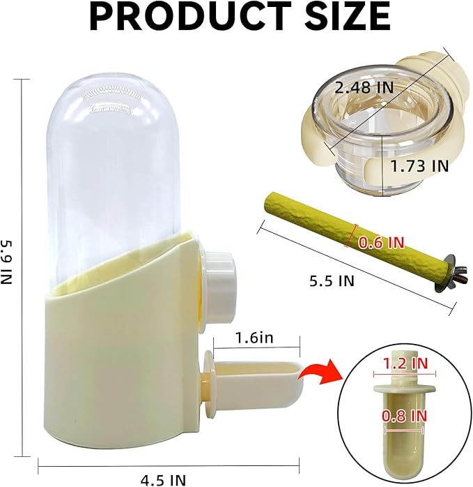 Parrot Water Feeder Bird Water Bottle Parrot Food Feeder with Perch Stand Bird Cage Accessories for Parakeet Budgie Lovebirds Cockatiel