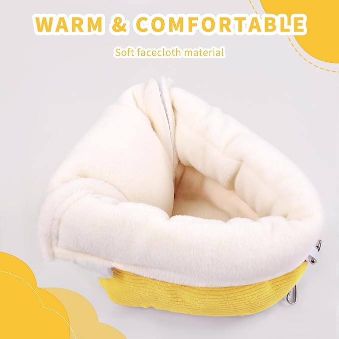 Winter Warm Bird Bed for Cage with Soft Plush Hanging Hammock & Hut Tent, Hideaway Sleeping Nest for Budgies, Cockatiels, Small Animals, and Guinea Pig Hideouts (Yellow, S)