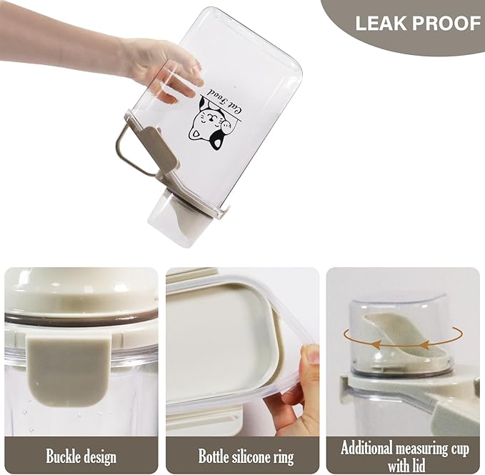 Pet Food Storage Container with Measuring Cup and Pour Spout - Airtight, Leakproof, Portable Pet Food Dispenser for Travel - 2.8L
