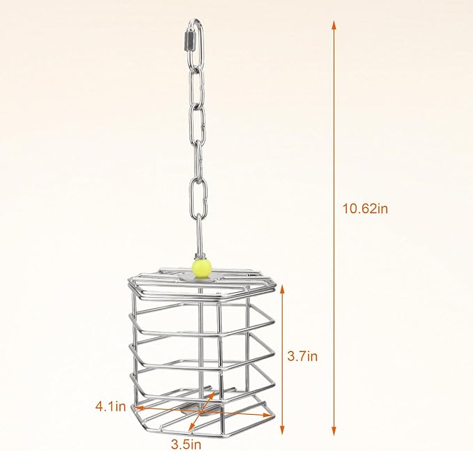 Hypeety Parrot Foraging Feeder, Stainless Steel, 4.09 x 4.09 x 3.85 in, Bird-safe, Dishwasher Safe, Filled with Nuts, Fruit or Veggies