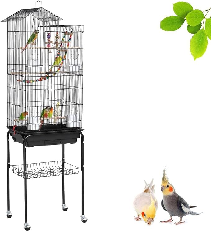 Topeakmart Medium Parakeet Bird Cage for 3 Birds with Wooden Perches and Detachable Stand