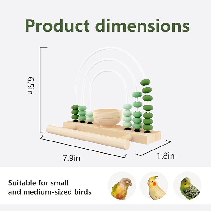 Natural Wooden Bird Toy Interactive Foraging Toy with Removable Treat Box Abacus Beads Puzzle Toy Cage Accessories for Cockatiel Budgie and Small to Medium Parrots (Gradient Green)