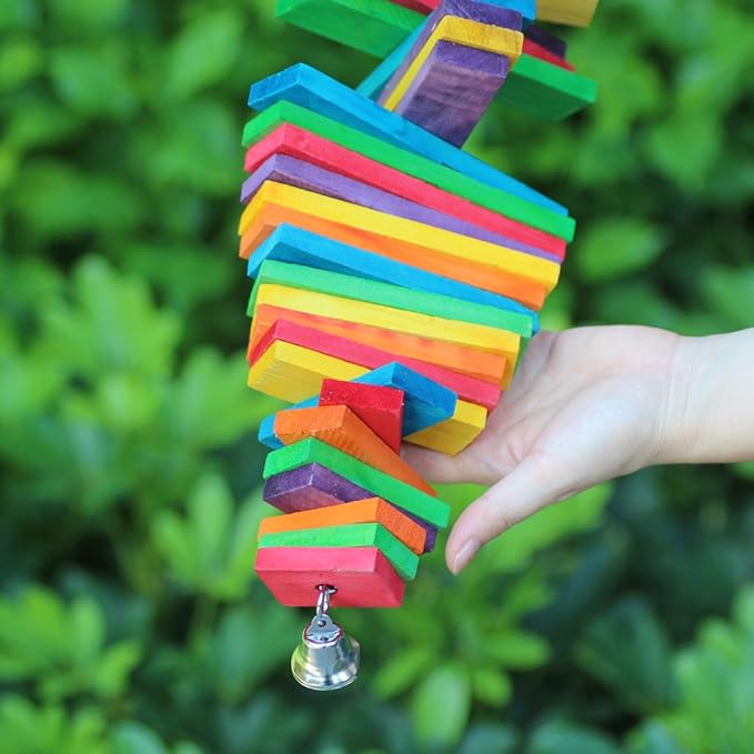 KINTOR Bird Chewing Toy Large Medium Parrot Cage Bite Toys for African Grey Macaws Cockatoos Eclectus Amazon (Rainbow-23.2inch)