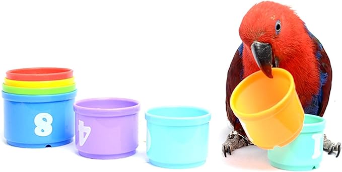 Wontee Bird Educational Stacking Cup Toy Colorful Training Treat Toys for Birds Parrots