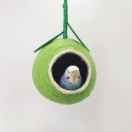 Nest for Birds Bird Nest House Natural Coconut Shell Simulation Birdhouse Grass Bird Hut Parakeet Nesting Box (Green)