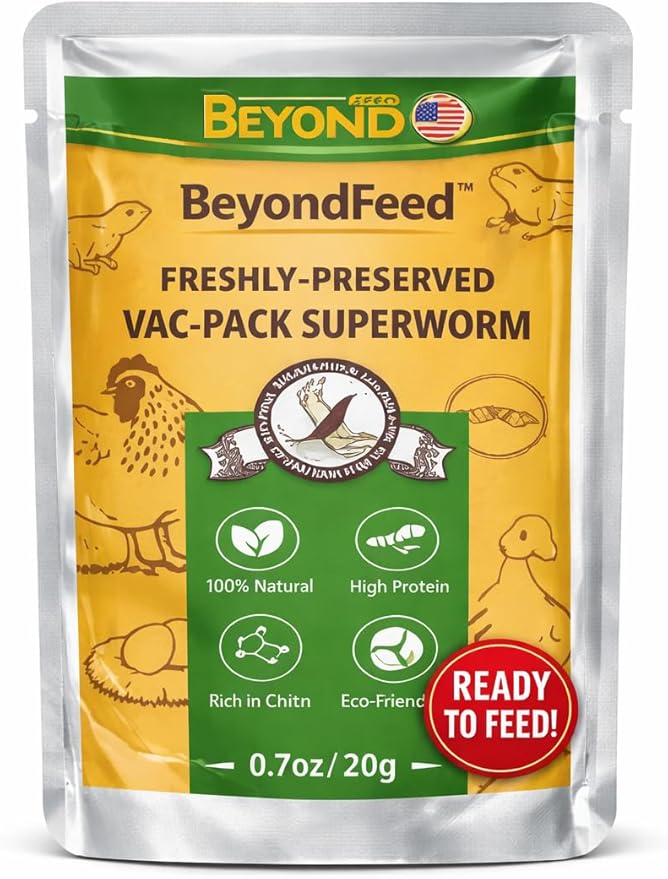 BeyondFeed™ USA Grown Freshly Preserved Vac-Pack Feeder Insects – Ready-to-Feed Protein Treats for Reptiles, Birds, Fish & Aquatic Turtles (Fresh Superworm-6 Pack Bundle 120g/ 4.23oz)