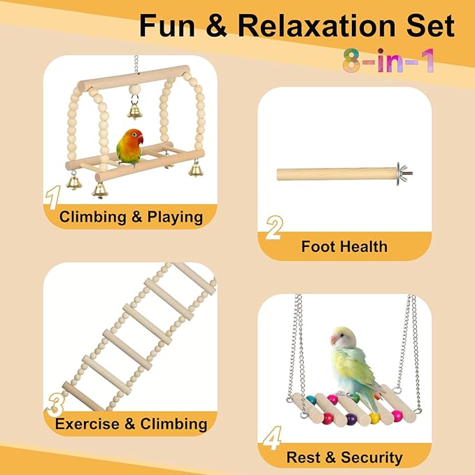 Bird Parrot Swing Toys Chewing Standing Hanging Perch Hammock Climbing Ladder for Cockatiel Parakeet