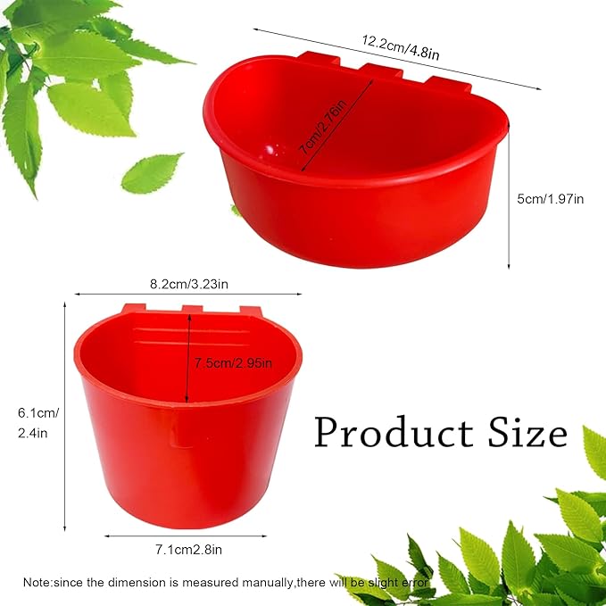 10 Pcs Hanging Cage Cups Birds Feeders Seed Bowl Chicken Feeder Waterer Dish Rabbit Water Food Poultry Pigeon Wire Cage (Red)