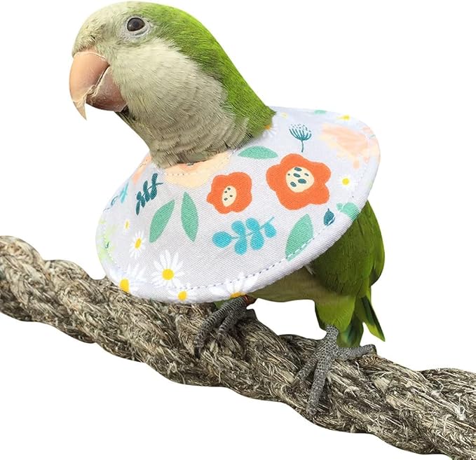 Adjustable Bird Collar - Recovery Collar Parrot Elizabeth Collar for Feather Plucking Feather Protector Shield with Soft Padded Cotton Neck Cone Anti-bite Anti-Licking Wound Healing (3XL,Flower)