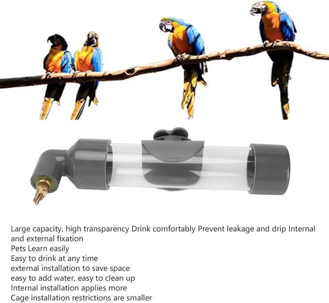 Parrot Automatic Drinking Device - Acrylic Bird Water Bottle for Small to Large Parrots - Safe, Leakproof, Easy to Install - Pet Bird Water Feeder - 220ml Capacity (Gray)