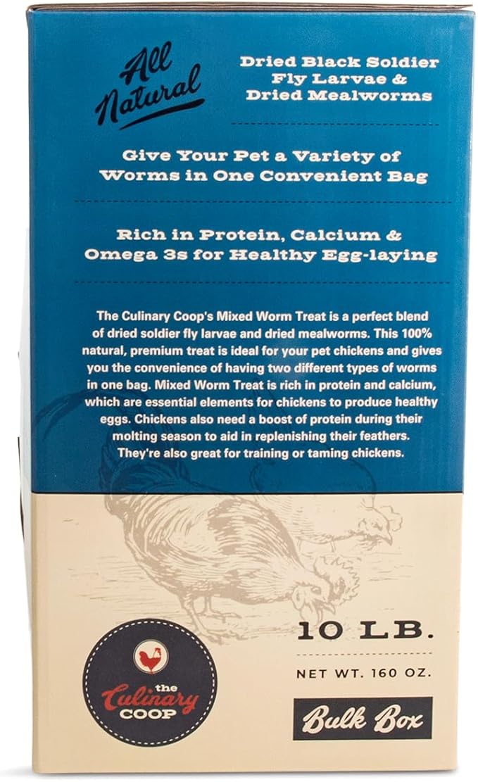 Fluker's Culinary Coop Bulk Dried Mealworms & Soldierworms, Premium Organic Dried Worm Mix for Chickens-High Protein & Omega 3 Chicken Feed for Wild Birds & Chicken Treats for Laying Hens, 10lbs
