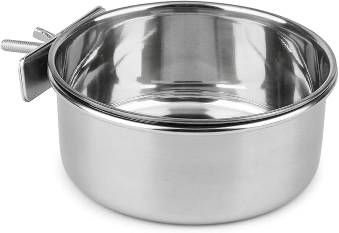Hypeety Stainless Steel Bird Food Water Bowl Parrot Cage Accessories for Parakeet Bird Dog Cat Parrot Rabbit (Large,5.5 * 2.3in)