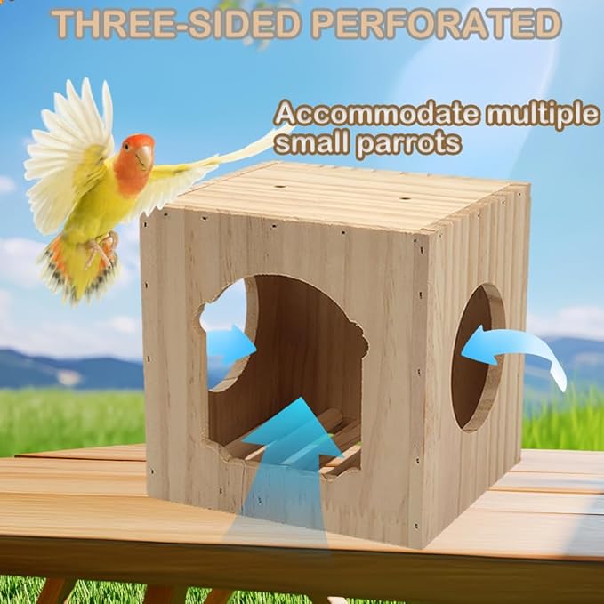 DQITJ Bird Cage House Nesting Box Wooden Breeding Nest for Small Bird Parrot Budgie Conure Lovebird Finch Parakeet Cockatiel