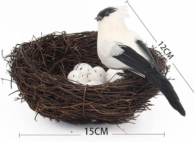 Eforcase Simulated Feathered Bird Nest Set - Artificial Birds Rattan Bird Nest Eggs DIY Crafts Ornament - Artificial Foam Bird Ornaments Tree Ornaments for Home Garden Wedding
