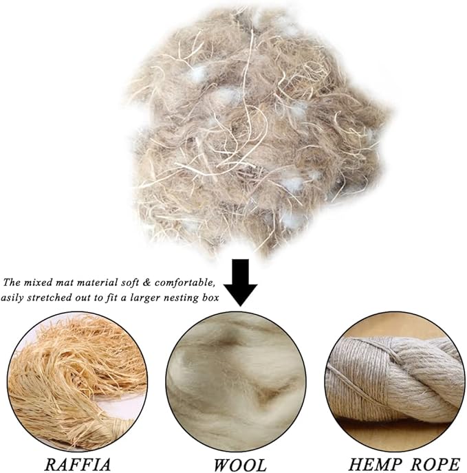 Bird Nesting Material for Finches, Parakeets & Canaries – Soft Jute, Straw & Cotton Nest Bedding for Bird Cages, Gardens & Outdoor Trees (1.7oz)