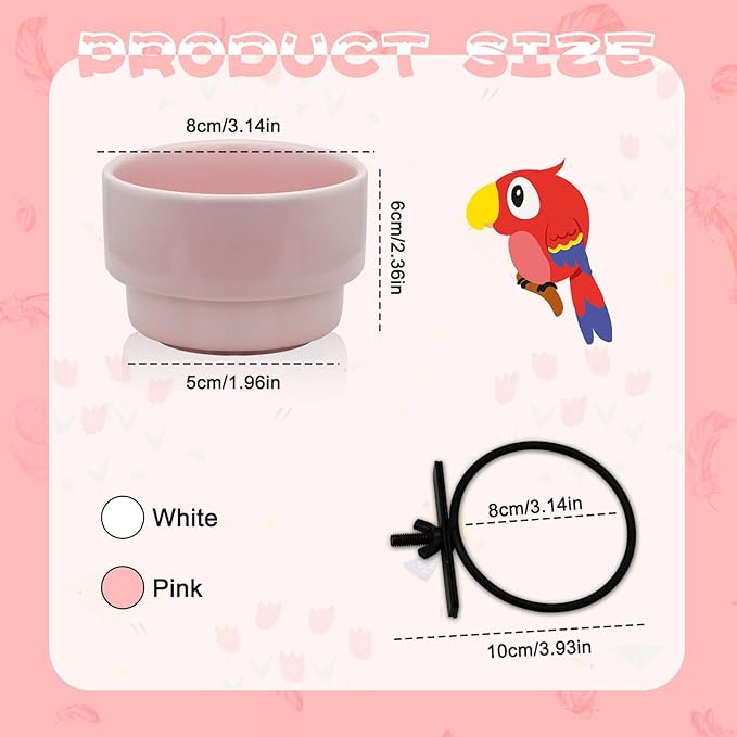 5 Oz Bird Cage Feeder, Detachable Hanging Ceramic Bird Bowls for Cage Prevent Tipping and Movement, Small Animal Bowls for Hamsters, Parrots, Squirrels, Rabbit (White-A)