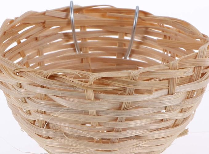 POPETPOP 3Pcs Bird Nest - Finch Nest Natural Bamboo Bird Breeding Nest Bed for Budgie Parakeet Cockatiel Parakeet Conure Canary Lovebird and Small Parrot with Hook