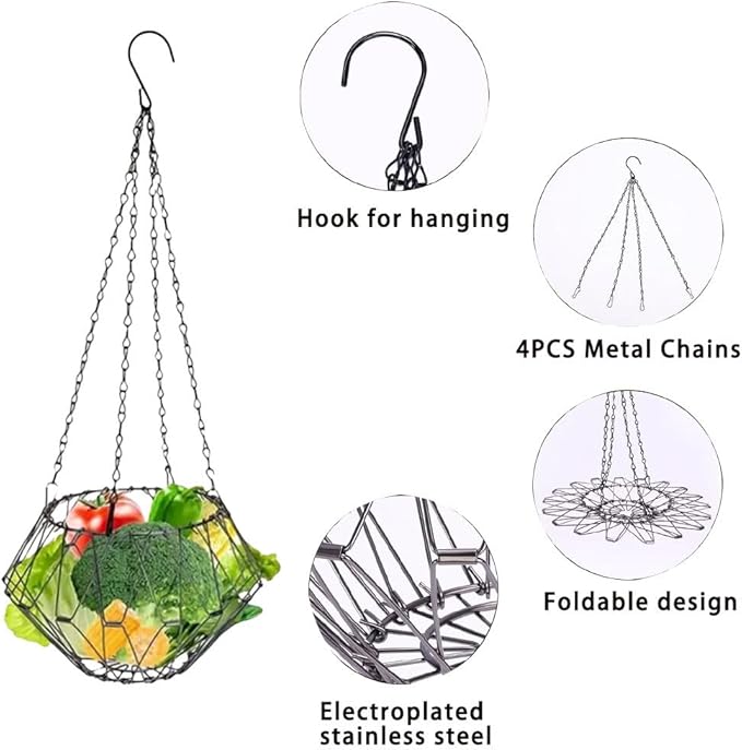 Hanging Bird Feeder Accessories,Foldable Parrot Fruits Vegetables Feeder with 4pcs Adjustable 17inch Hanging Chain,Bird Swing Toys for Parrot Sparrow Oriole,for Courtyard Porch Indoor Outdoor
