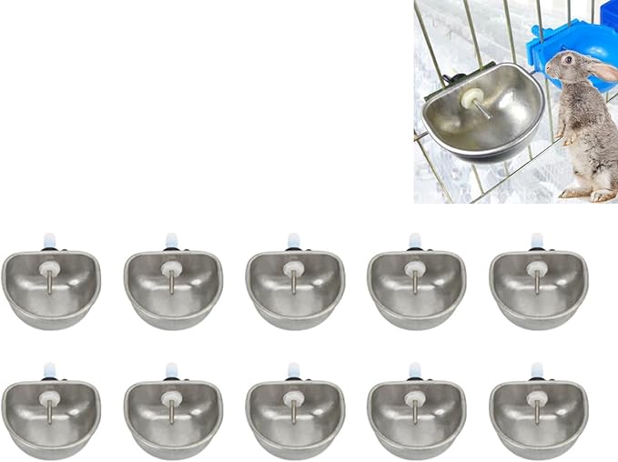 10PCS Rabbit Feeder Bowls, Rabbit Drinker Rabbit Nipple Water Bowl Stainless Steel Nipple Drinking Water Bowl Hanging Cage Bowl Feeding Tool for Rabbit Squirrels Chinchilla Hamster