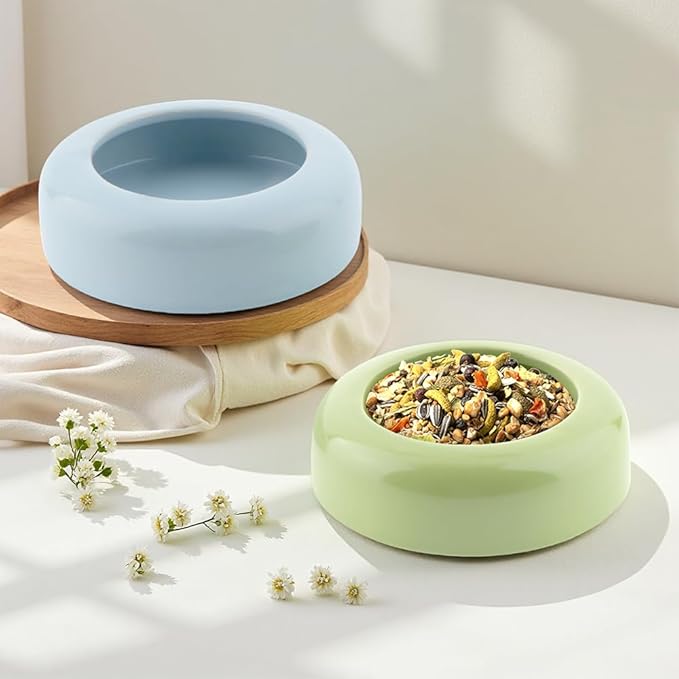 2 Pack Bird Feeder Ceramic Anti-Spill Food Bowl for Bird Parrot Cockatiel Parakeet Conure Finch Rodents Small Animals (Blue and Green)