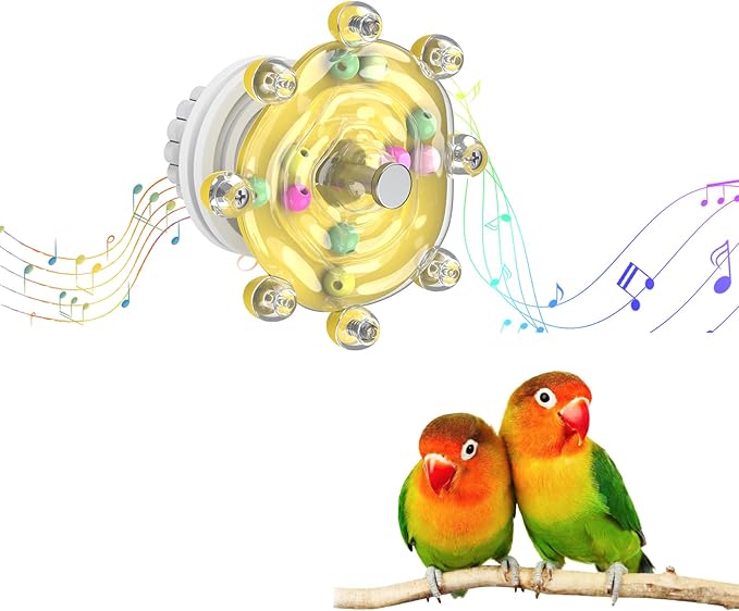Pawfly Bird Toys for Parakeets, Colorful Spinning Wheel Chew Toy, Interactive Spinner Rattle Parrot Toys, Cockatiel Toy, Parakeet Toys, Bird Cage Accessories for Entertainment Chewing Exercise, Yellow