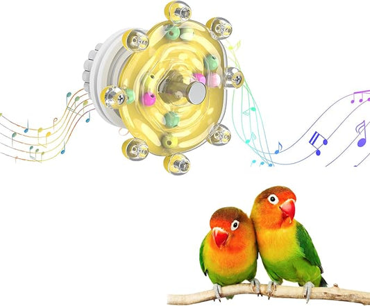 Pawfly Bird Toys for Parakeets, Colorful Spinning Wheel Chew Toy, Interactive Spinner Rattle Parrot Toys, Cockatiel Toy, Parakeet Toys, Bird Cage Accessories for Entertainment Chewing Exercise, Yellow