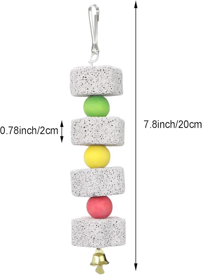 2Pcs Parrot Bird Chewing Toy, Bird Beak Grinding Stone with Bell, Lava Block Calcium Supplement Food for Cockatiel Parakeet Parrot Budgies Rat Hamster Chinchilla Rabbit Bunny African Grey