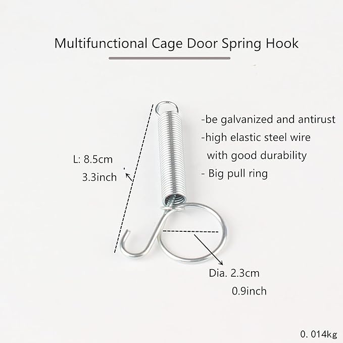 Spring Cage Latch Door Spring Hook Metal Finger for Fixing Rabbit, Dog, Cat, Parrot, Guinea Pig, Bunny, JSM Pet Cage Door(10Packs)