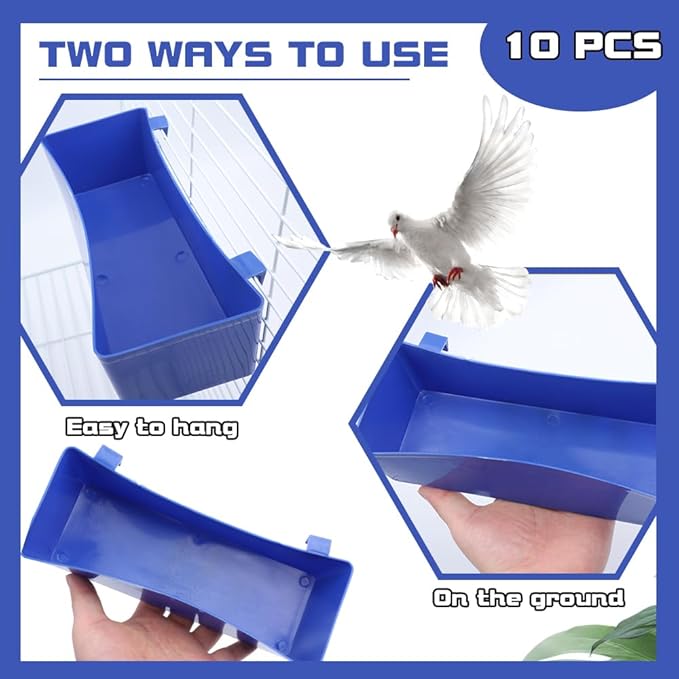 10 Pack Pigeon Plastic Feeder Bird Food Cup Water Bowl for Small Bird Pigeon Parrot Cockatiel Parakeet Conure Finch Chicken Quail Dove (Blue)
