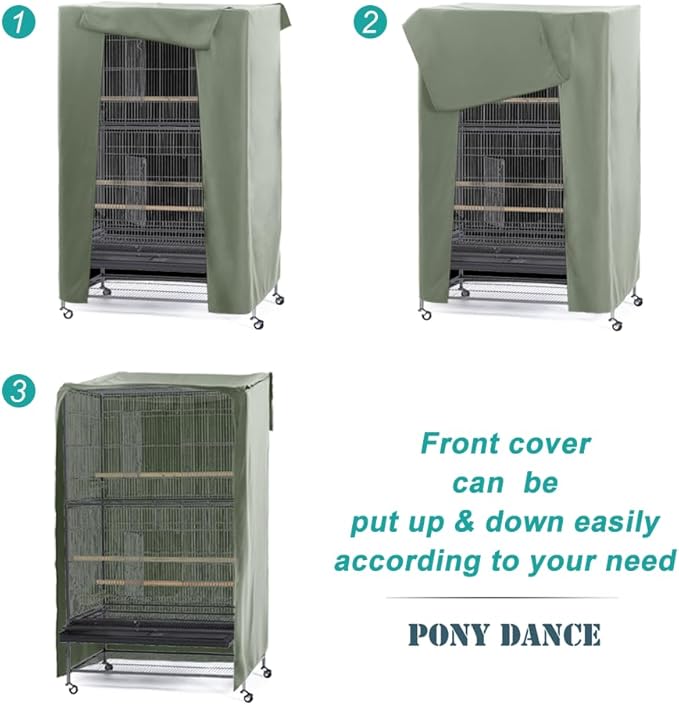 PONY DANCE Pets Product Universial Birdcage Cover Blackout & Breathable Birdcage Cover for Pets' Good Night,Large, Sega Green, 35" L x 25" W x 47" H, 1 Pc