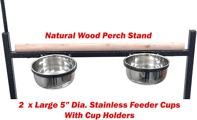 Large Durable Strong Wrought Iron Parrot Cockatiel Play Gym Ground Stand Wooden Perch NO Rust Stainless Steel Tray Toy Hook Stainless Steel Cups On Wheel