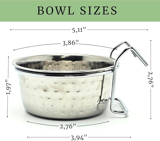 Stainless Steel Coop Cup with Hanger, None Spill Crate Water Bowl, Food Dish for Cage, Rabbit, Cats, Birds, Chicken, Reptiles. (10)