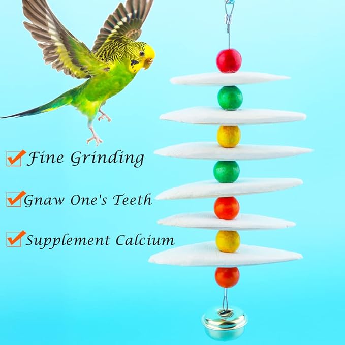DQITJ 2 Pack Bird Cuttlebone Chew Toy, Natural Calcium Cuddle Bone for Bird Parrot Conure Cockatiel Budgie Sharp Beaks (6 Pcs in a Bunch)