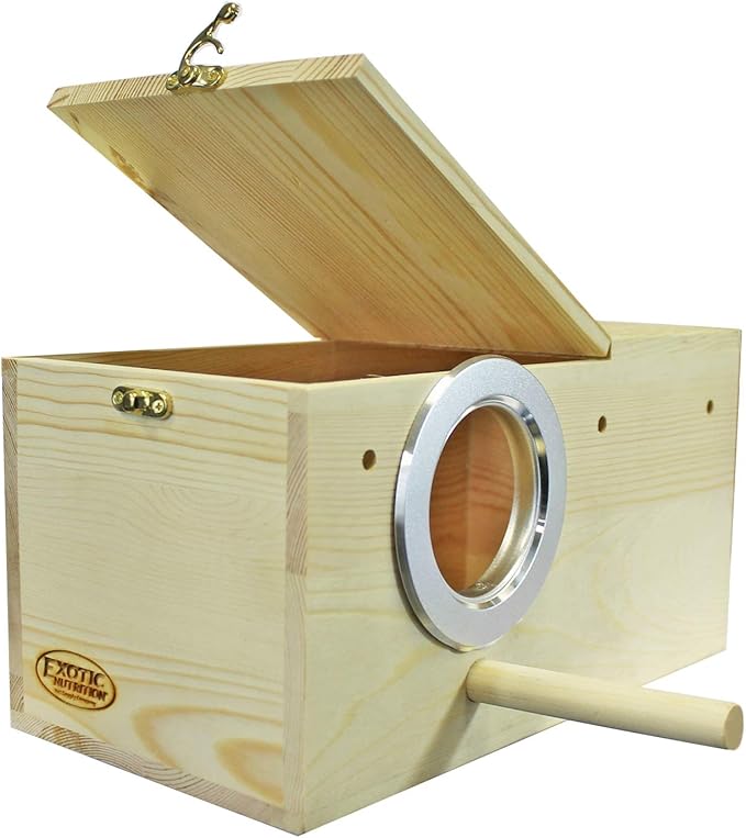 Sturdy Nest Box - Cage Attachment, Hinged Lid, Perching Ledge - for Sugar Glider, Squirrel, Rat, Finch, Parakeet, Lovebird, Parrotlet, Lovebird, Canary, Cockatiel, Other Birds & Small Pets (Large)