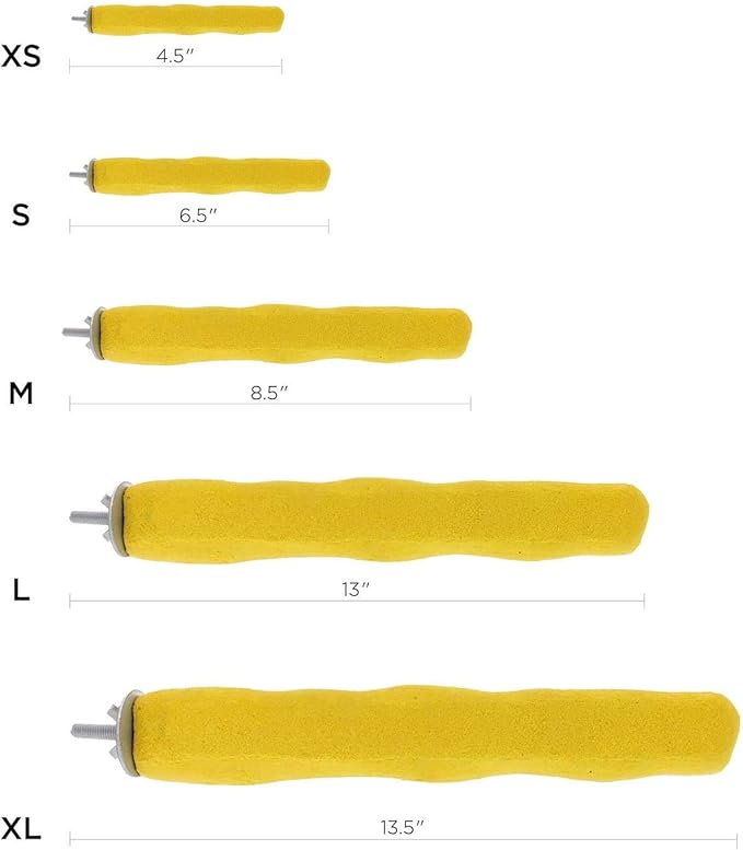 Sweet Feet and Beak Comfort Grip Safety Perch for Bird Cages - Pedicure Perch for Birds to Keep Nails and Beaks in Top Condition - Safe Easy to Install Bird Cage Accessories X-Small 4.5"- Yellow