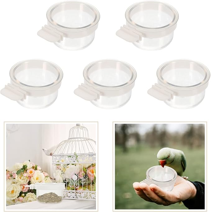 Mipcase 5pcs Parrot Bowls Multi-Function Bird Feeders for Cage Transparent Bird Supply Easy Installation for Parrots Cockatiels and More