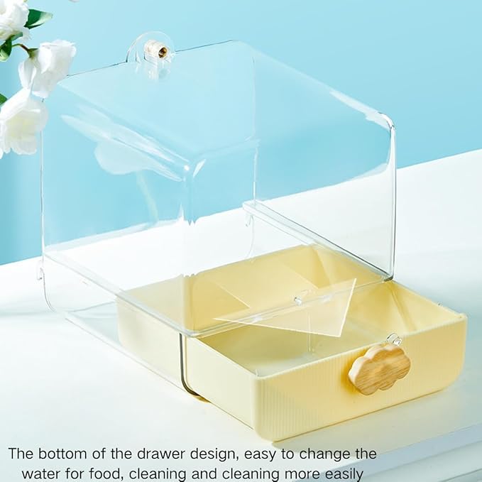 Bird Bath for Cage, Cleaning Pet Supplies Cockatiel Bird Clear Spacious Bathtub with Bottom Drawer for Parrots Parakeets, Conures, Quakers, Portable Shower for Most Birdcage (Yellow)