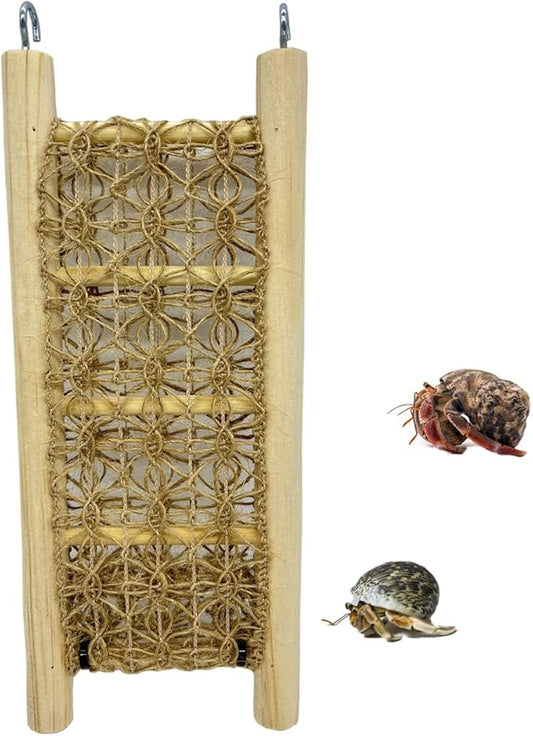 1 Pcs Hermit Crabs Climbing Wooden Ladder Bridge with Hooks, Small Animals Climbing Toy with Rope for Hermit Crabs Chameleon Lizards Reptile Bird Parrot