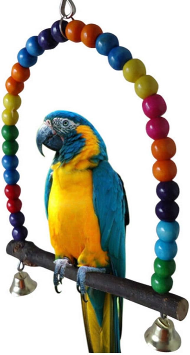 Wooden Bird Swing Hanging Toy for Parakeet Cockatiel Lovebird Budgie - Natural Wood Parrot Cage Accessory Multi-Size Pack