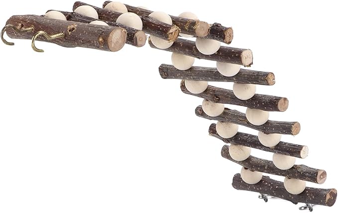 Hamster Wooden Ladder Bendable Climbing Chew Toy with Beads, Bird Chewing Toys and Non Toxic, Suitable for Small Pets and Birds, Bird Accessories for Cages