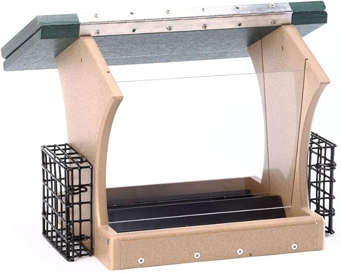 Birds Choice SN300-S Two-Sided Hopper Feeder, Recycled Bird Feeder w/ Two Suet Cages, Large, Taupe/Green