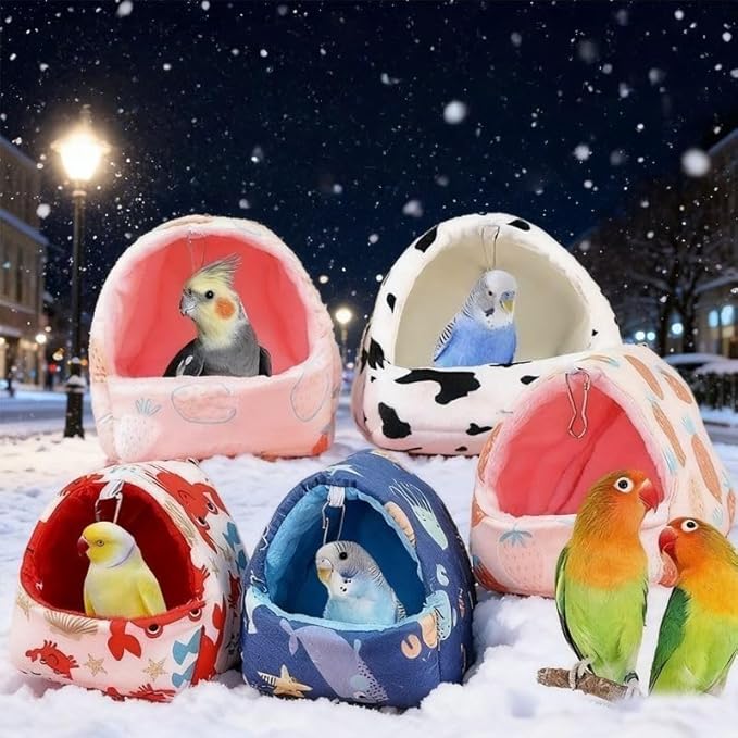Warm Bird Nest House Plush Birds Hut Bed Hanging Hammock Sleeping Bed Bird Snuggle Cave Hanging Tent for Parrot Parakeet Cockatiel Conure African Grey Macaw-Crab