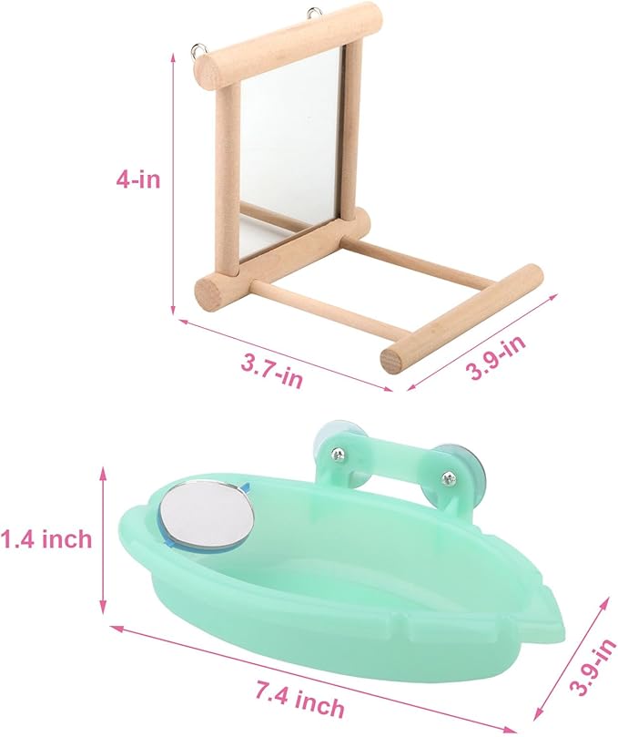 Wontee Bird Bath Parrot Bathing Tub Bird Mirror with Perch Toys for Budgies Parakeets Cockatiels Lovebirds Finches Canaries